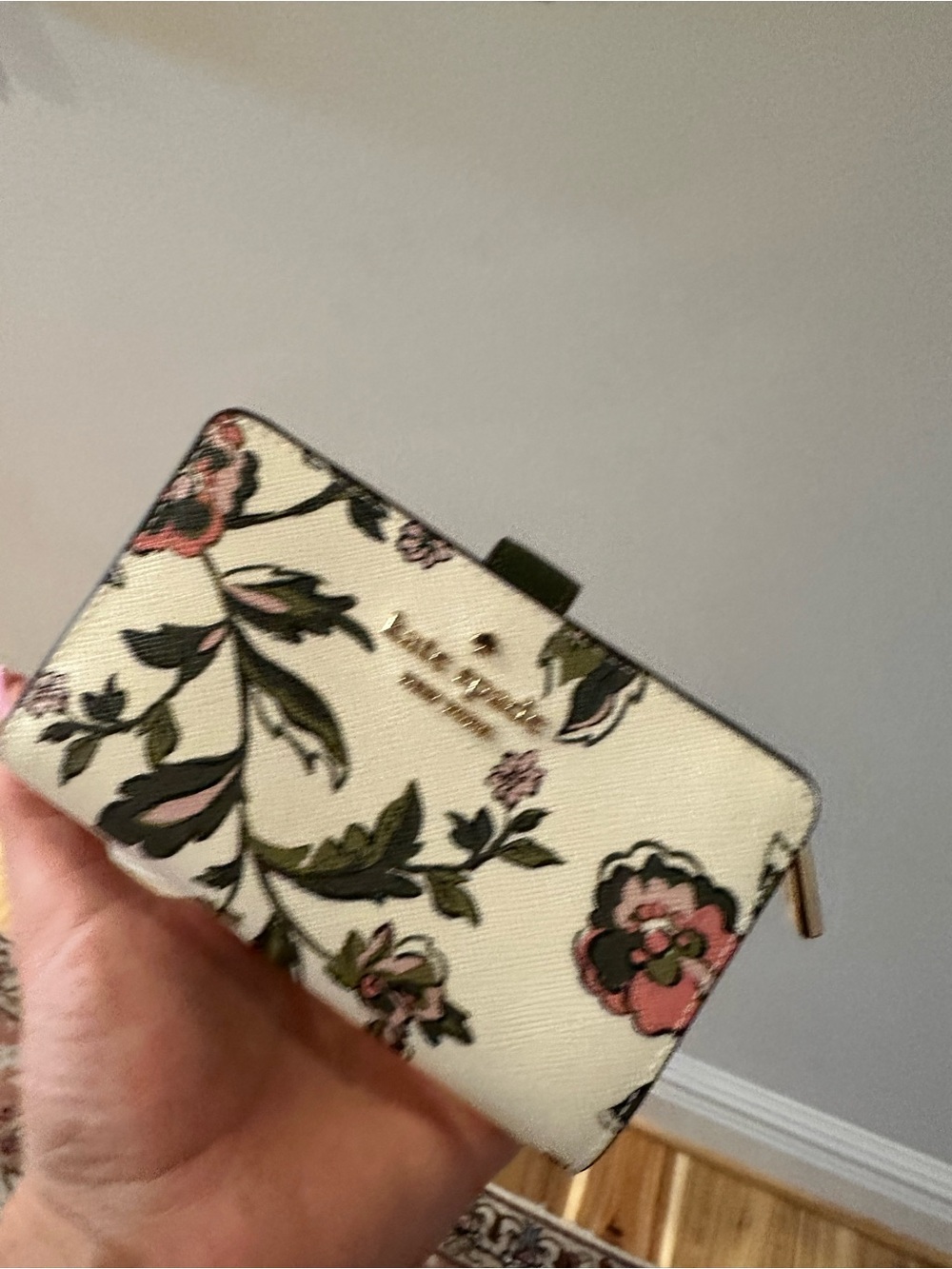 kate spade Cream Floral Zip-Around Wallet with Pink & Green Accents